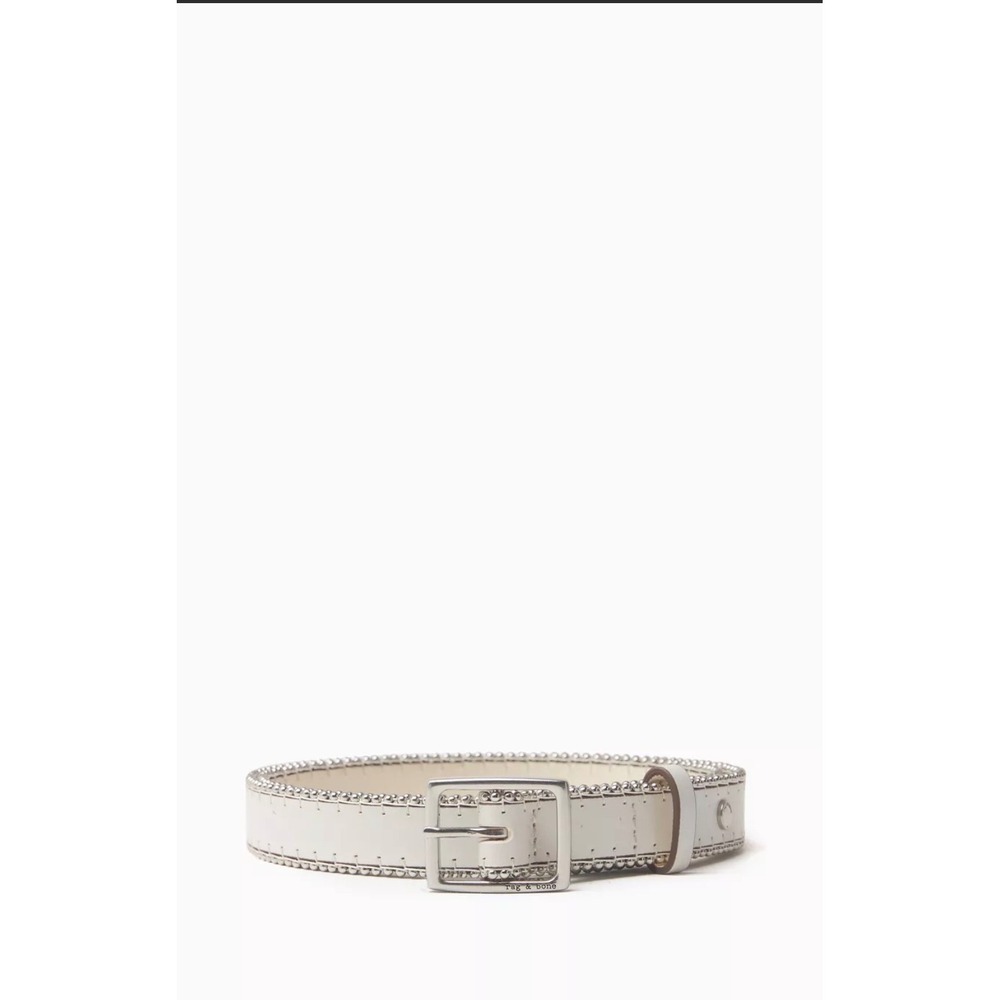 Rag & Bone Beaded Chain Baby Boyfriend Belt White Leather Silver Studded Size L